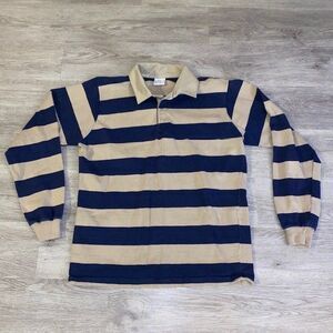 Vintage Donegal Long Sleeve Heavyweight Polo Striped Shirt Rugby USA Medium
